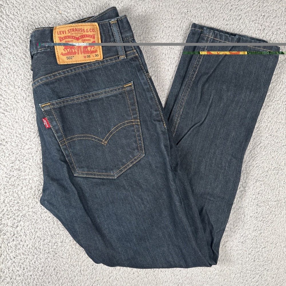 Levis 502 Jeans Mens 31x30 (30x27)  Blue Dark Wash Regular Tapered Leg
